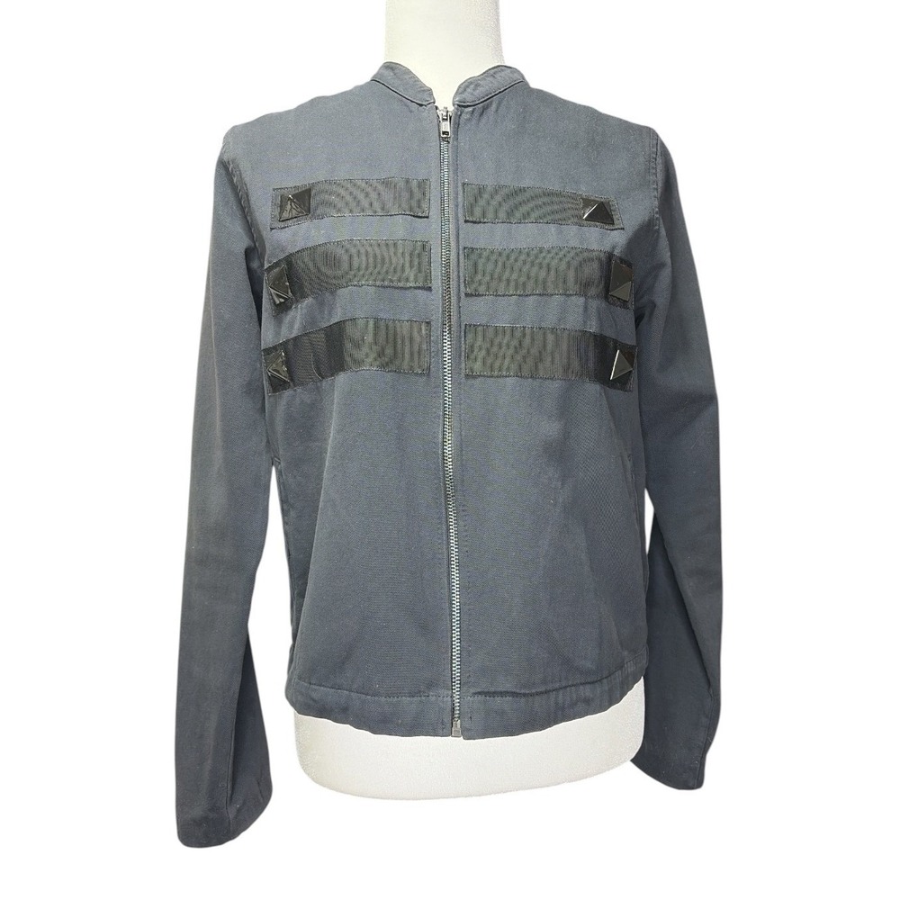 John Eshaya JET Gray Cotton Military Studded Zip Jacket P/S Made in USA